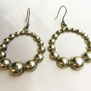 MEXICO Vintage Sterling Silver Ball Hoop Earrings